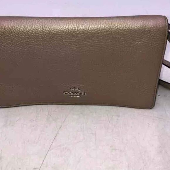 Coach Designer Metallic Foldover Gold Leather Crossbody Bag Purse Handbag - Picture 2 of 6